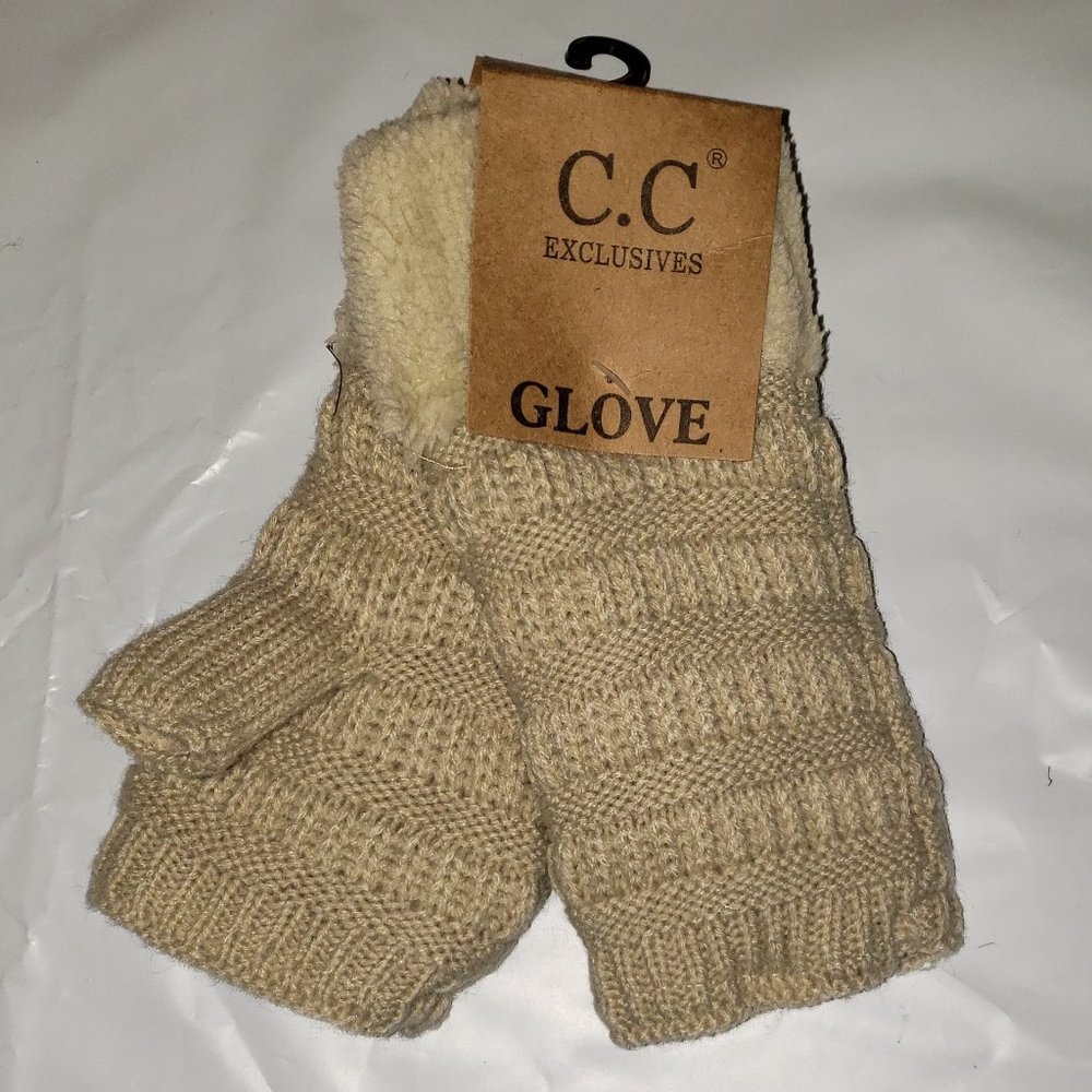 Beige Fingerless Sherpa Lined Gloves